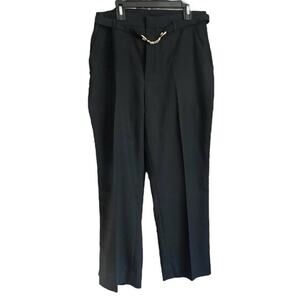 Paris Atelier Black Wool Blend High Waist Pants w/ Gold Chain Detail 8 NWT